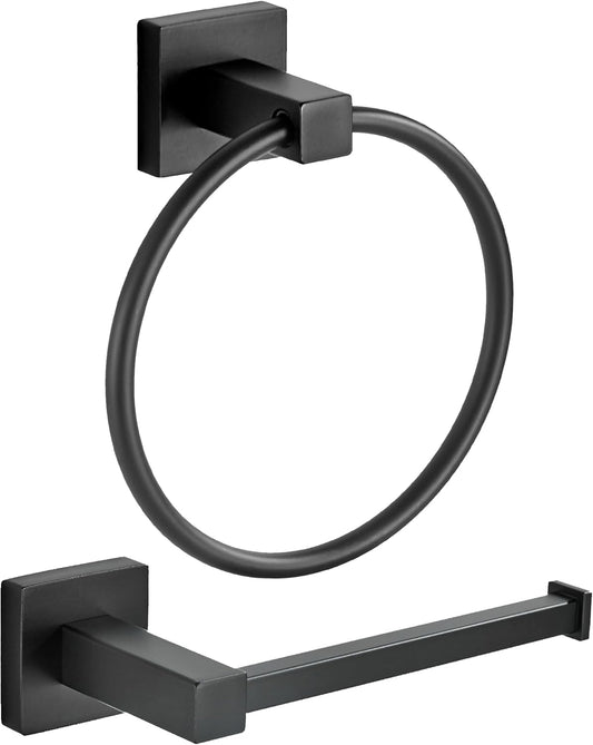 FORBATH Black Toilet Paper Holder Towel Ring, Black Bathroom Hardware, Hand Towel Holder Toilet Paper Roll Holder Set, Wall Mounted Stainless Steel Bathroom Accessories, 2 PCS