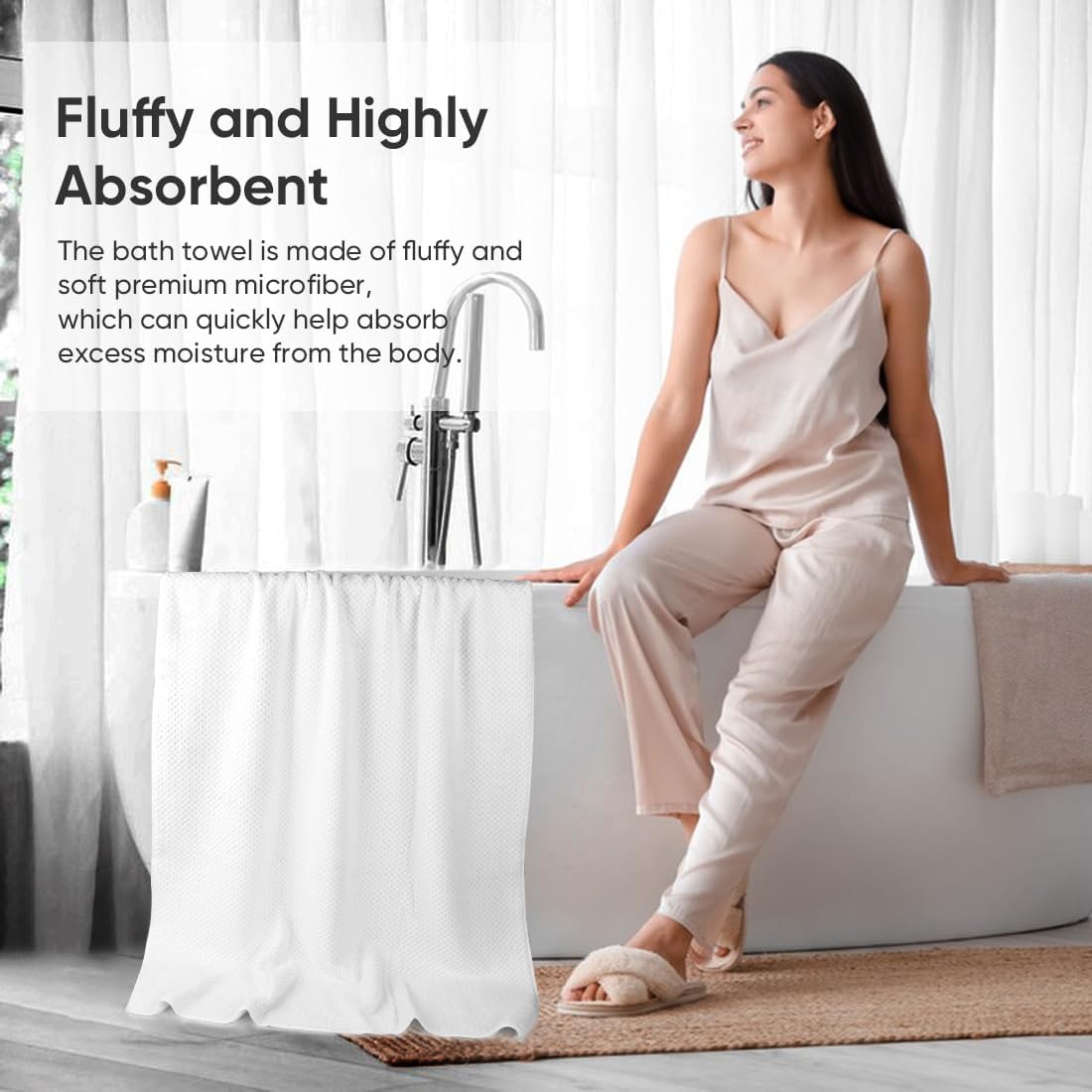 HOMEXCEL Bath Towel Set Pack of 4, 30 x 60 Inches Large Microfiber Bath Towels, Soft, Absorbent, and Quick Dry Towels for Bathroom, Pool, Beach, Swim, and Yoga, Large Bathroom Towels, White