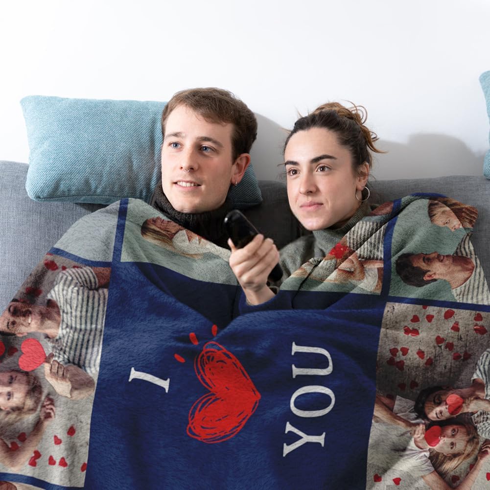 Sherpa Fleece Custom Photo Blanket - Soft, Warm, Fuzzy - Personalized Couples Gifts for Boyfriend, Girlfriend - Customized Picture Blanket for Birthday, Christmas