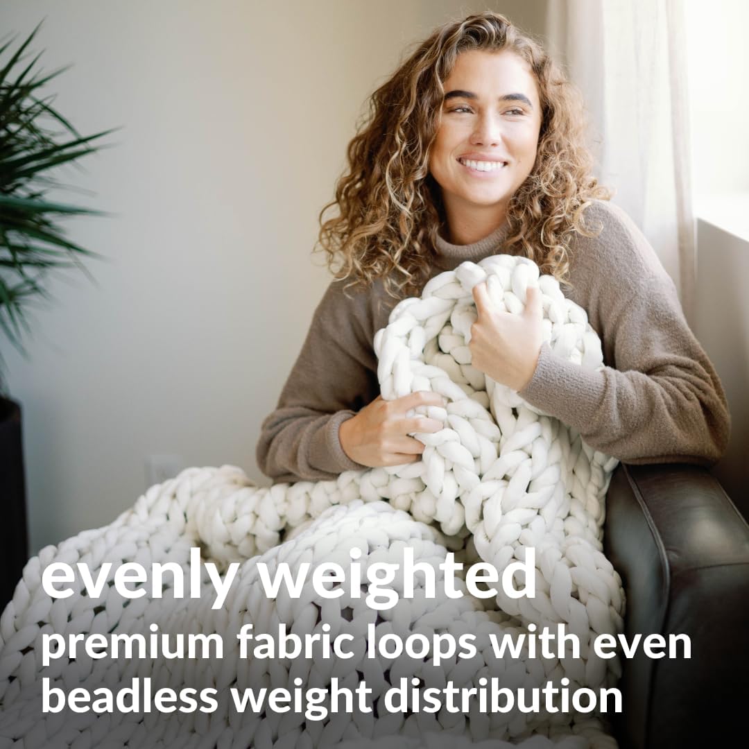 Nuzzie Chunky Knit Blanket - Breathable, Cooling, Hand Made Knit Throw Blanket for Sleep - Machine Washable, Stylish Decor Design (Cream, Throw | 12lbs | 44"x60")