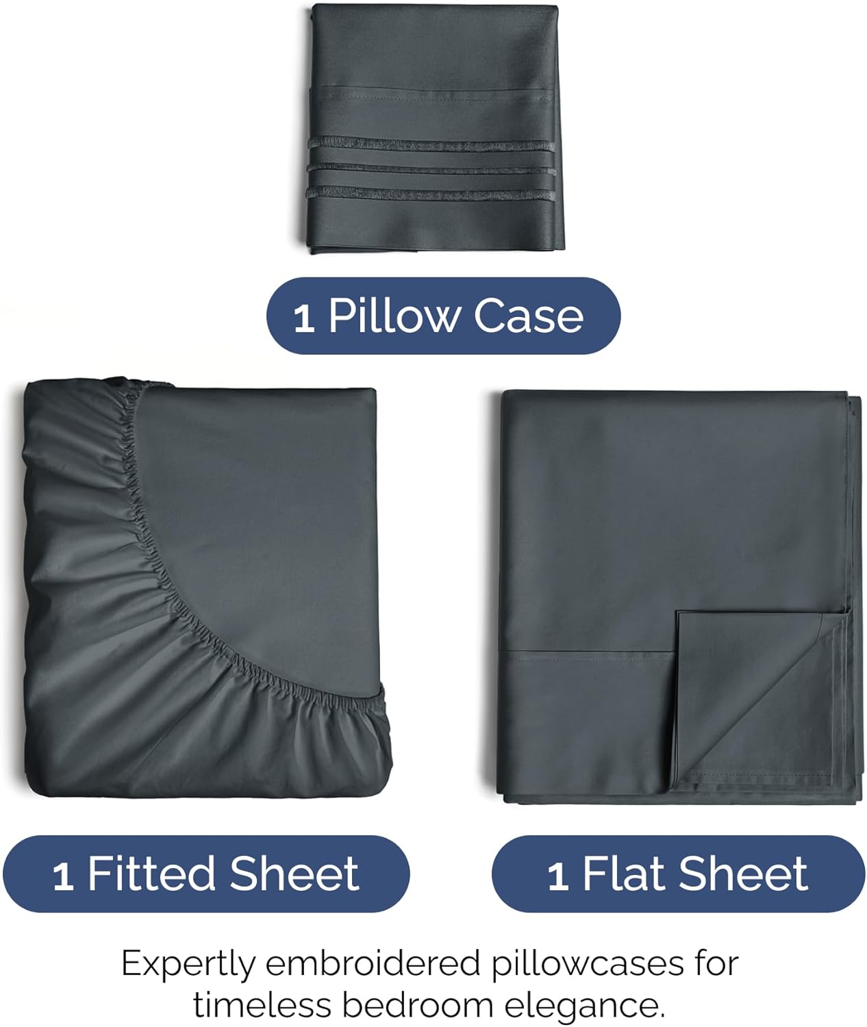 Twin Size 3 Piece Sheet Set - Extra Soft, Breathable & Cooling Sheets - Hotel Luxury Durable Bed Sheets for Women & Men - Deep Pockets, Easy-Fit & Wrinkle-Free Sheets - Slate Blue Oeko-Tex Bed Sheets
