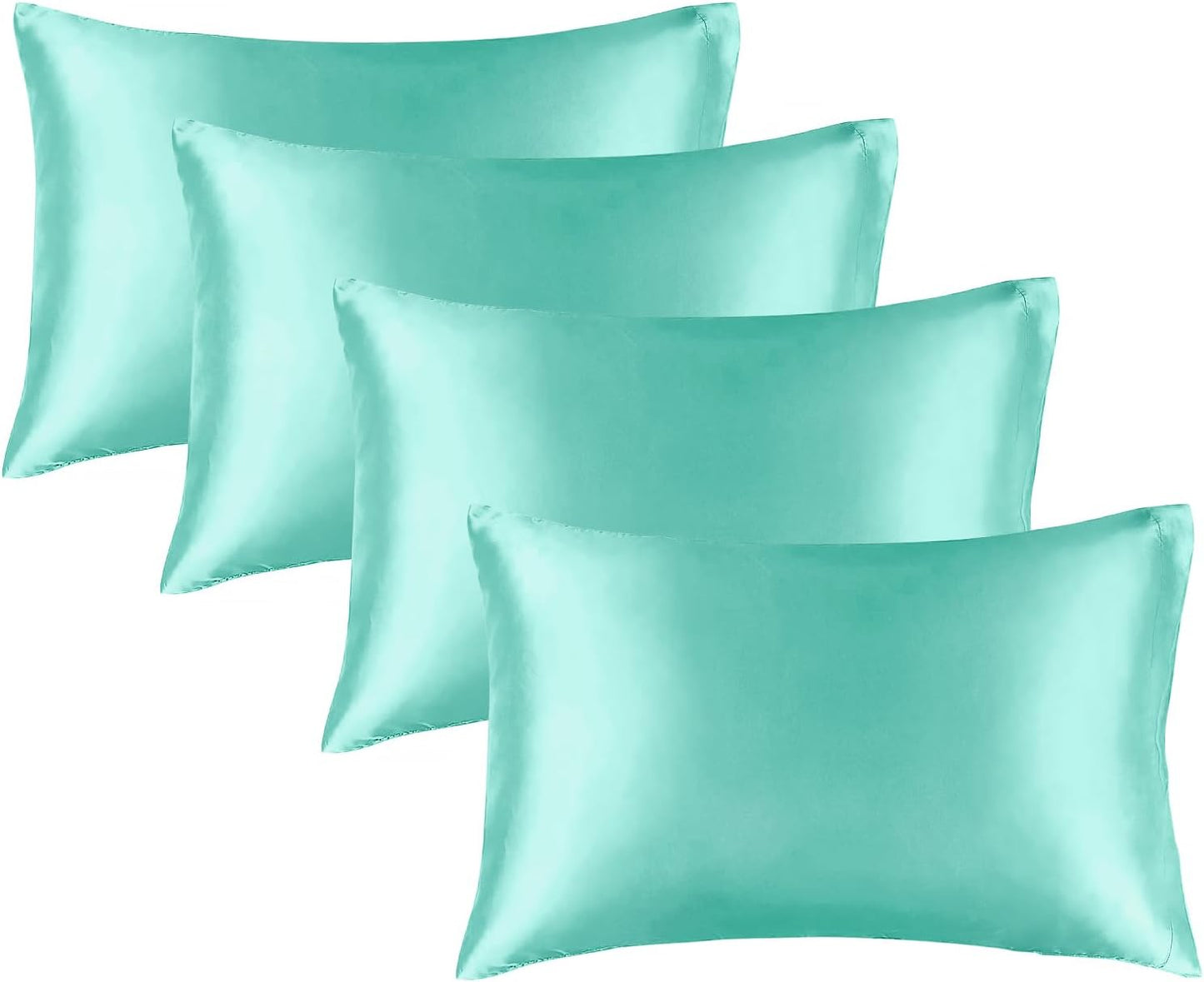 BEDELITE Satin Pillowcase for Hair and Skin, Super Soft Similar to Silk Pillow Cases 4 Pack with Envelope Closure, Cooling Pillowcases for Women Men (20"x36" King Size, Turquoise)