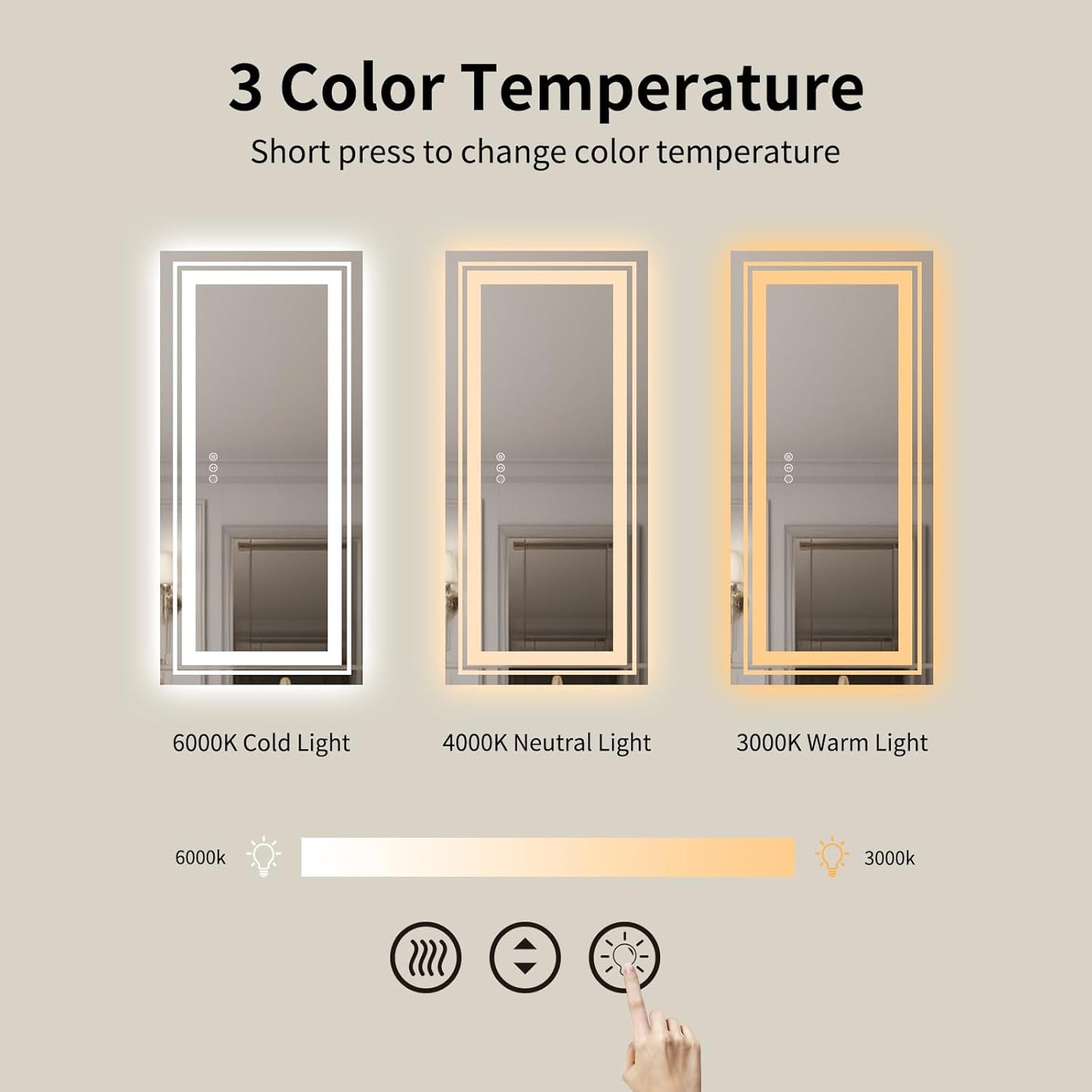 WTTY 72''x36'' LED Bathroom Mirror with Lights, Large Dimmable Led Mirror for Bathroom with Front + Backlight, Lighted Bathroom Vanity Mirror for Wall with Anti-Fog, Memory, Shatter-Proof, ETL Listed
