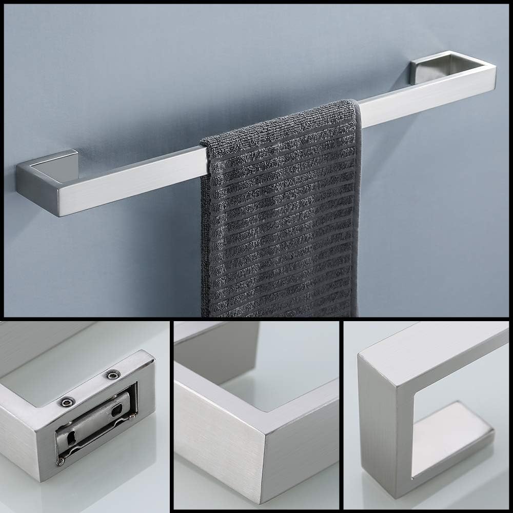 TNOMS 4 Pieces Bathroom Hardware Accessories Set Towel Bar Towel Holder Robe Hook Toilet Paper Holder Stainless Steel,Q8-P4BR