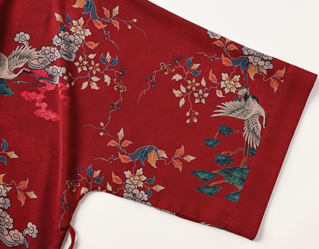 Ledamon Women's Kimono Short Robe for Women - Pocket Floral Bathrobe Nightgown