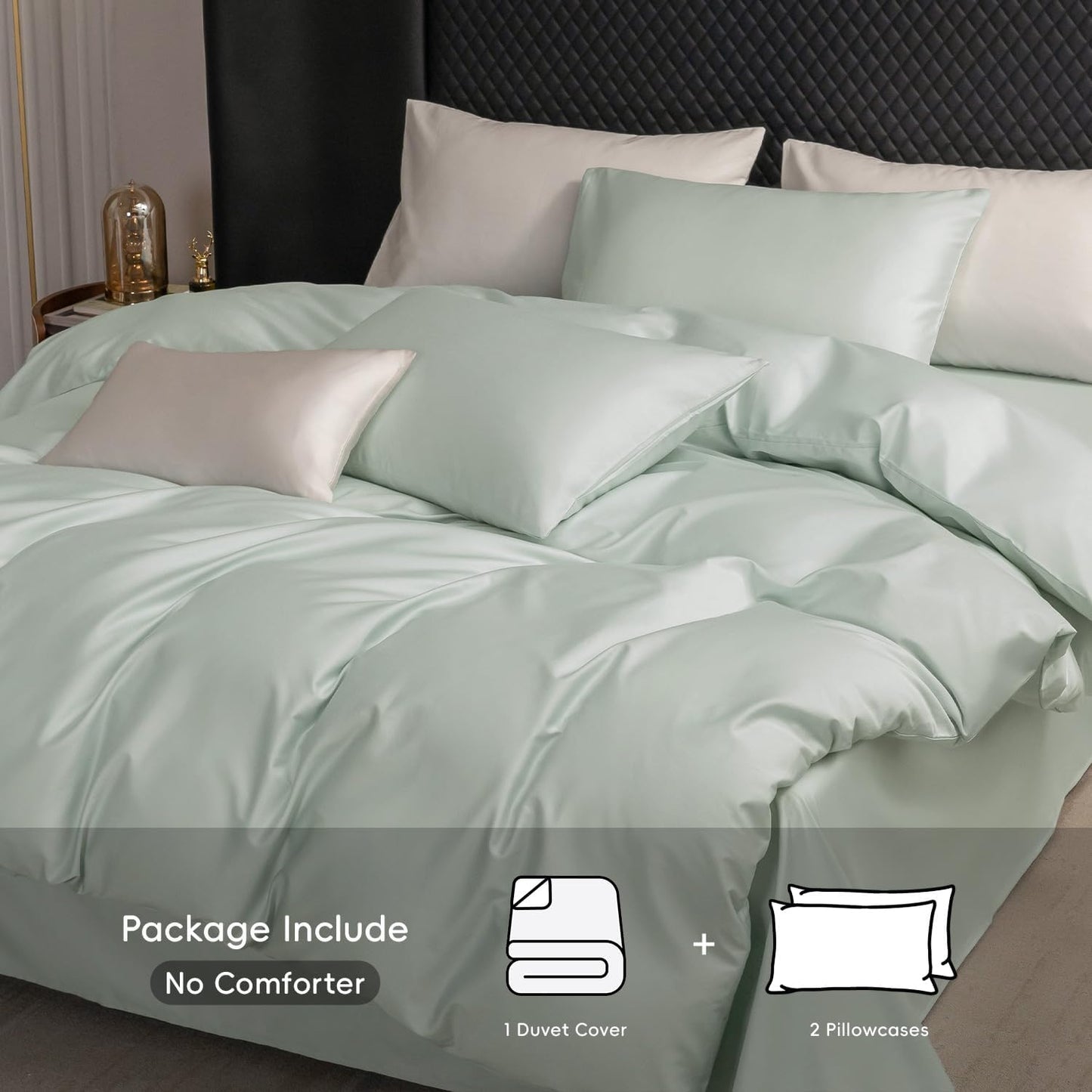 MooMee Duvet Cover Set 100% Extra Long Staple Cotton 600 Thread Count Silky Sateen Smooth Luxury Soft Breathable Durable Hotel Quality Bedding, 3 Pieces (Sage Green, King 104"x90")