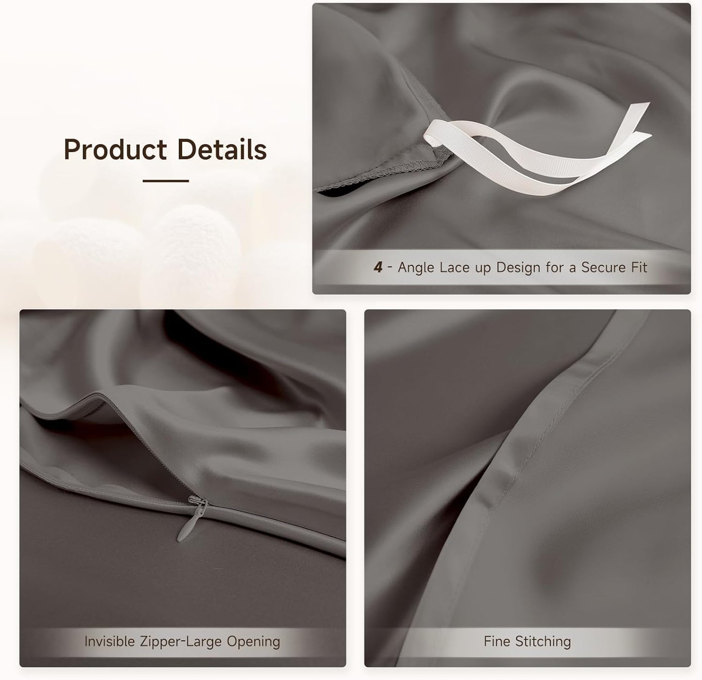 THXSILK 100% Pure Mulberry Silk Duvet Cover Set 3 Piece, 6A+ Grade Luxury Soft Bedding Silk Sheets for Hair and Skin, 1 Pcs Duvet/Quilt/Comforter Cover with 2 Zippered Pillowcases (Charcoal, Twin)