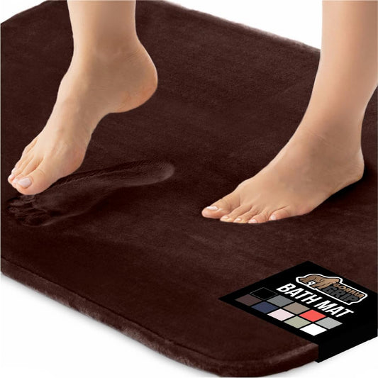GORILLA GRIP Memory Foam Bath Mat, Soft Absorbent Velvet Bathroom Mats, Durable Dots on Underside, Machine Washable Bathmat, Carpet Rug Room Decor for Shower Tub Floor RV, 36x24 Rugs, Brown