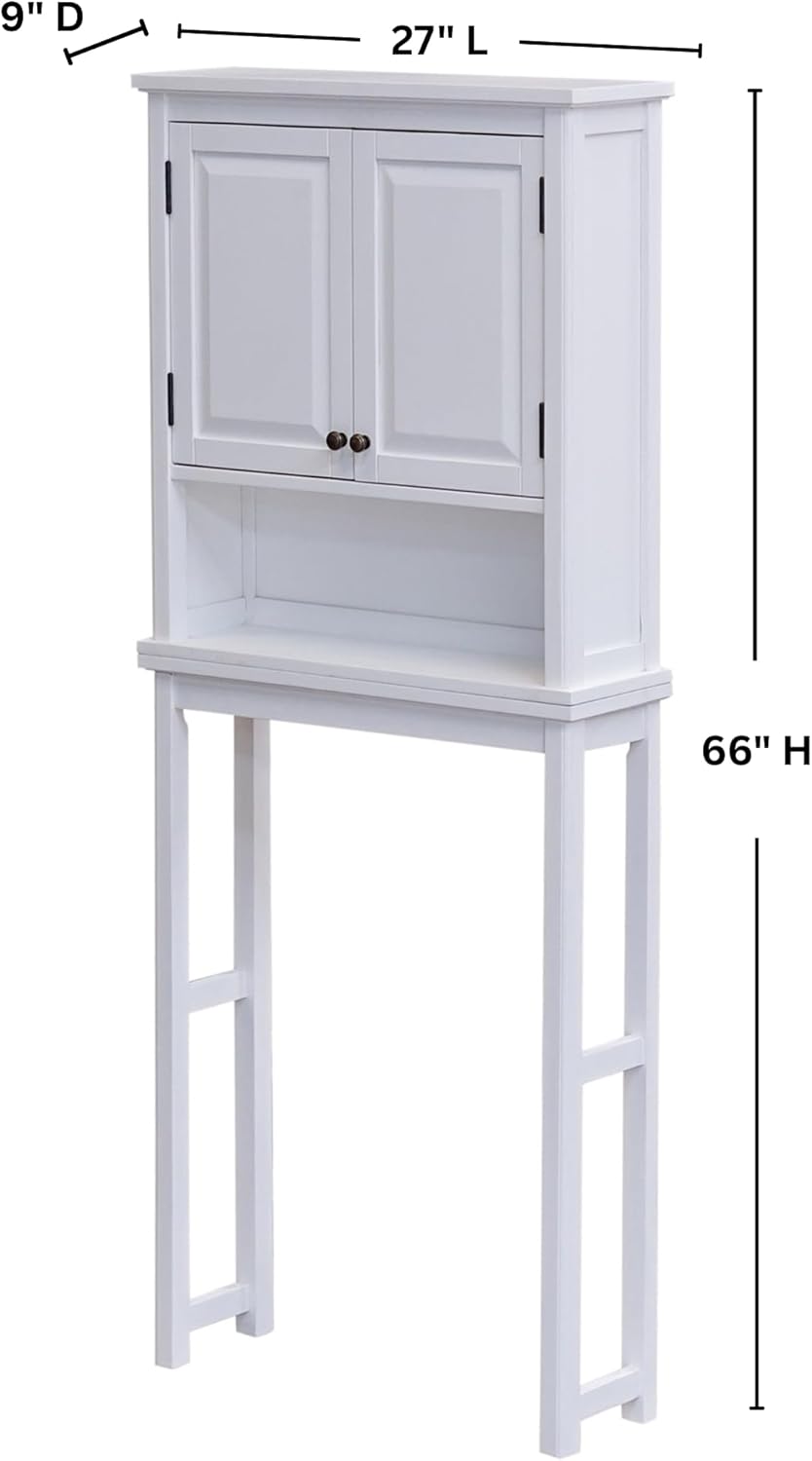 Alaterre Furniture Dorset Over-The-Toilet Storage Cabinet Set – Bathroom Organizer with Adjustable Shelf, Open Display Shelf, Zinc Hinges, and Nylon Floor Levelers (White)