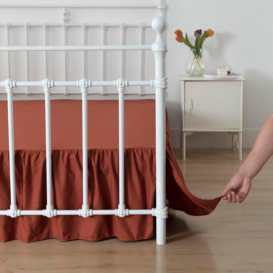 Bed Skirt King Size Ruffled Bed Skirts with Split Corners,14 Inch Drop Dust Ruffle Bed Skirt with Platform, Rust, 14'' King