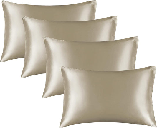 BEDELITE Satin Pillowcase for Hair and Skin, Super Soft Similar to Silk Pillow Cases 4 Pack with Envelope Closure, Cooling Pillowcases for Women Men (20"x30" Queen Size, Taupe)
