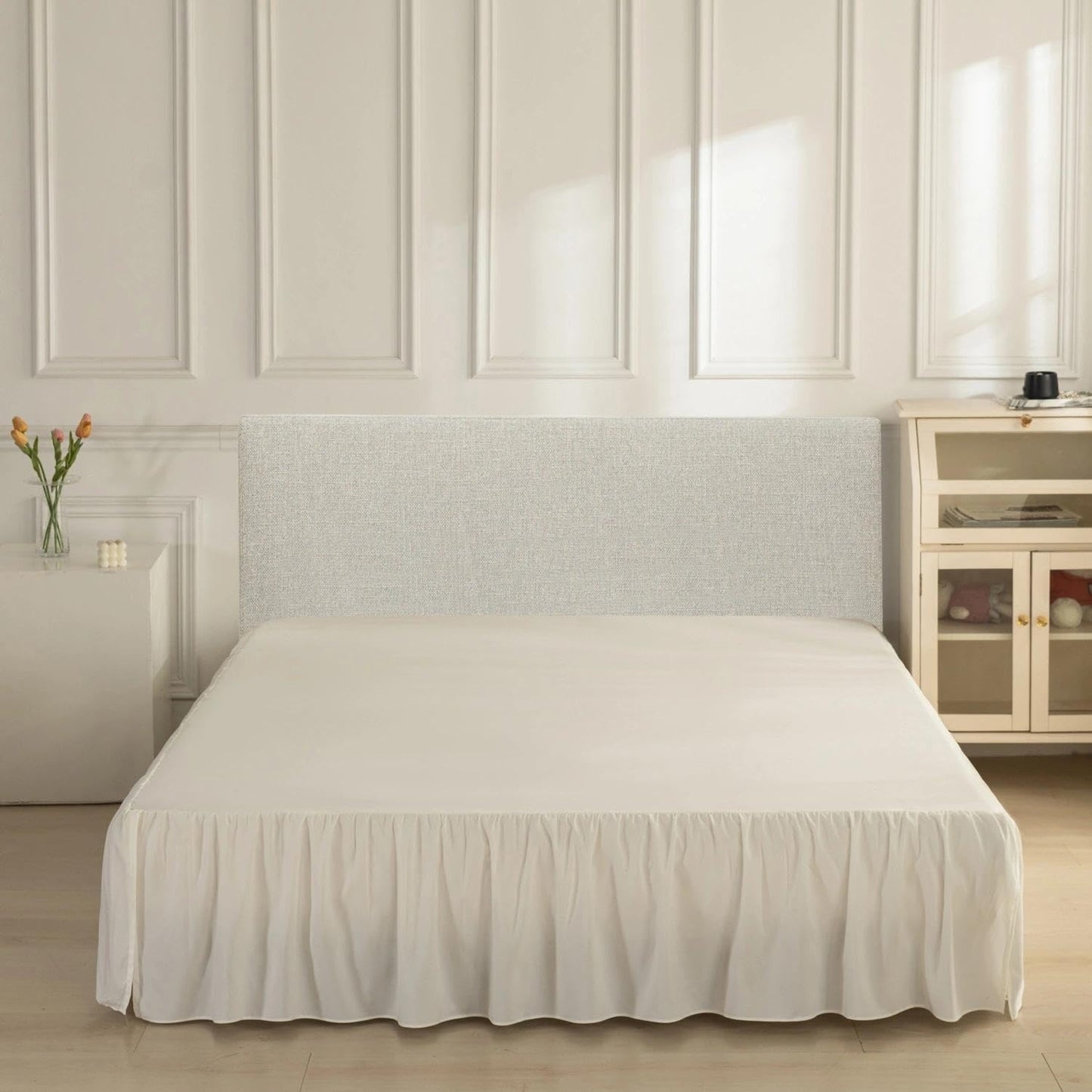 Bed Skirt King Size Ruffled Bed Skirt with Split Corners, Ivory King Bed Skirts 18 Inch Drop, King Size Bed Skirting with Platform, 18'' King