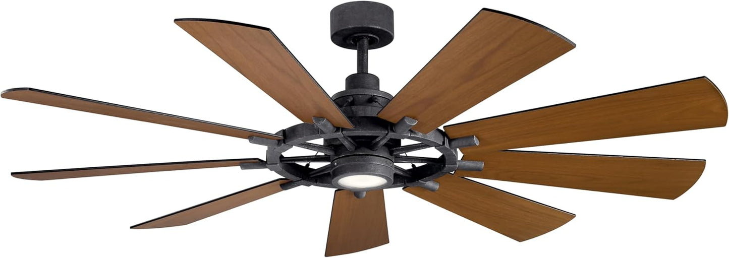 KICHLER 65 inch Gentry LED Ceiling Fan in Distressed Black with Reversible Blades, Extra Large