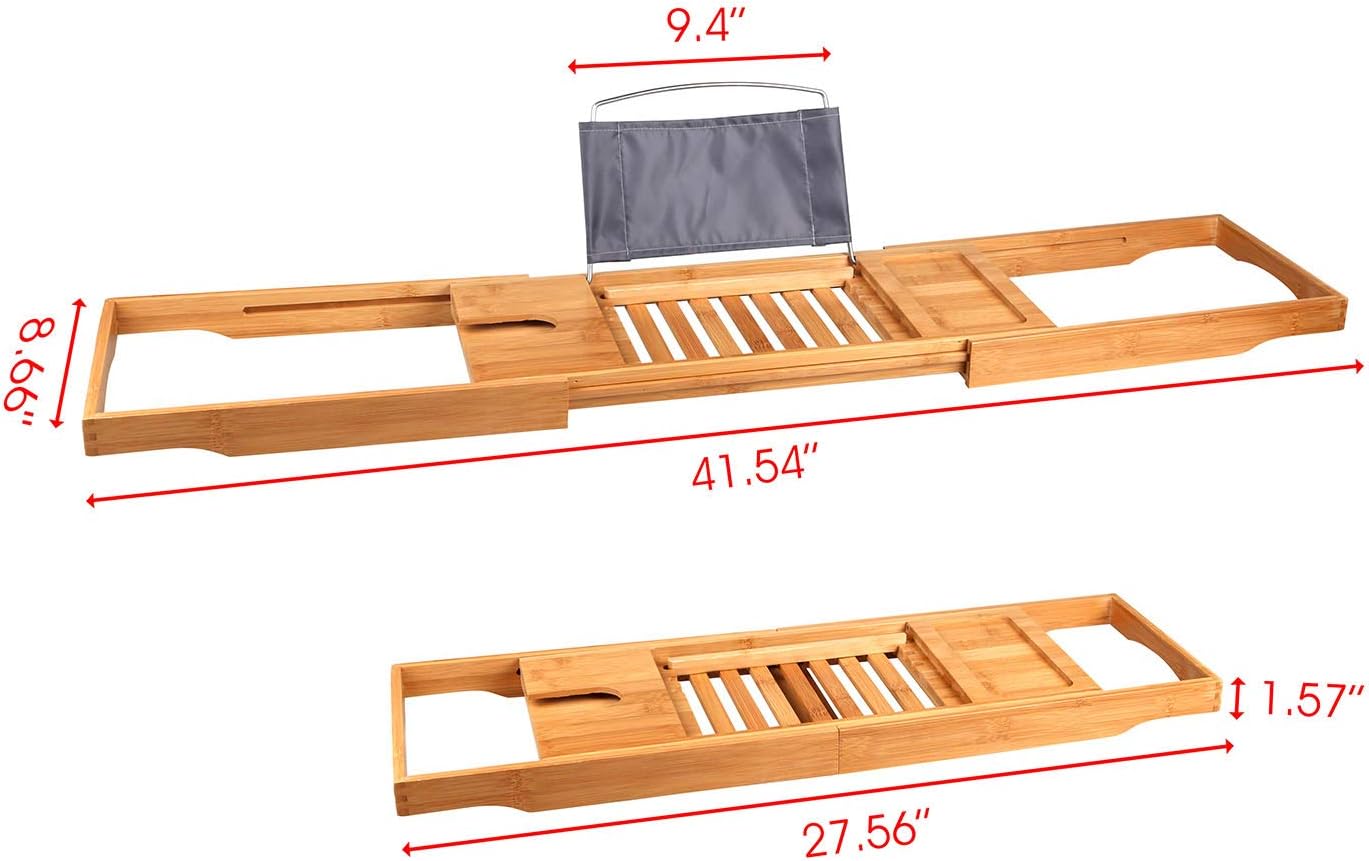 Premium Bamboo Bathtub Tray Caddy, Bath Tub Trays Table for Bathtub, Expandable Bath Caddy Tray, Bathtub & Bathroom Accessories for New Home, Anniversary and Wedding Gifts for Couple