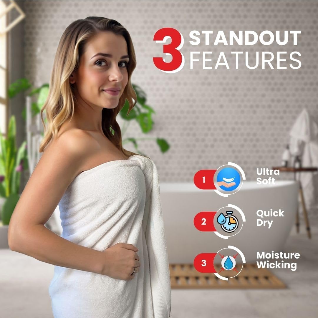 Infinitee Xclusives – Luxury Bath Sheets Towels – 1 Pack 600 GSM (35X70 Inches) – 100% Ring Spun Cotton Large Bath Towels for Bathroom (Brilliant White, Bath Sheets - Pack 1)