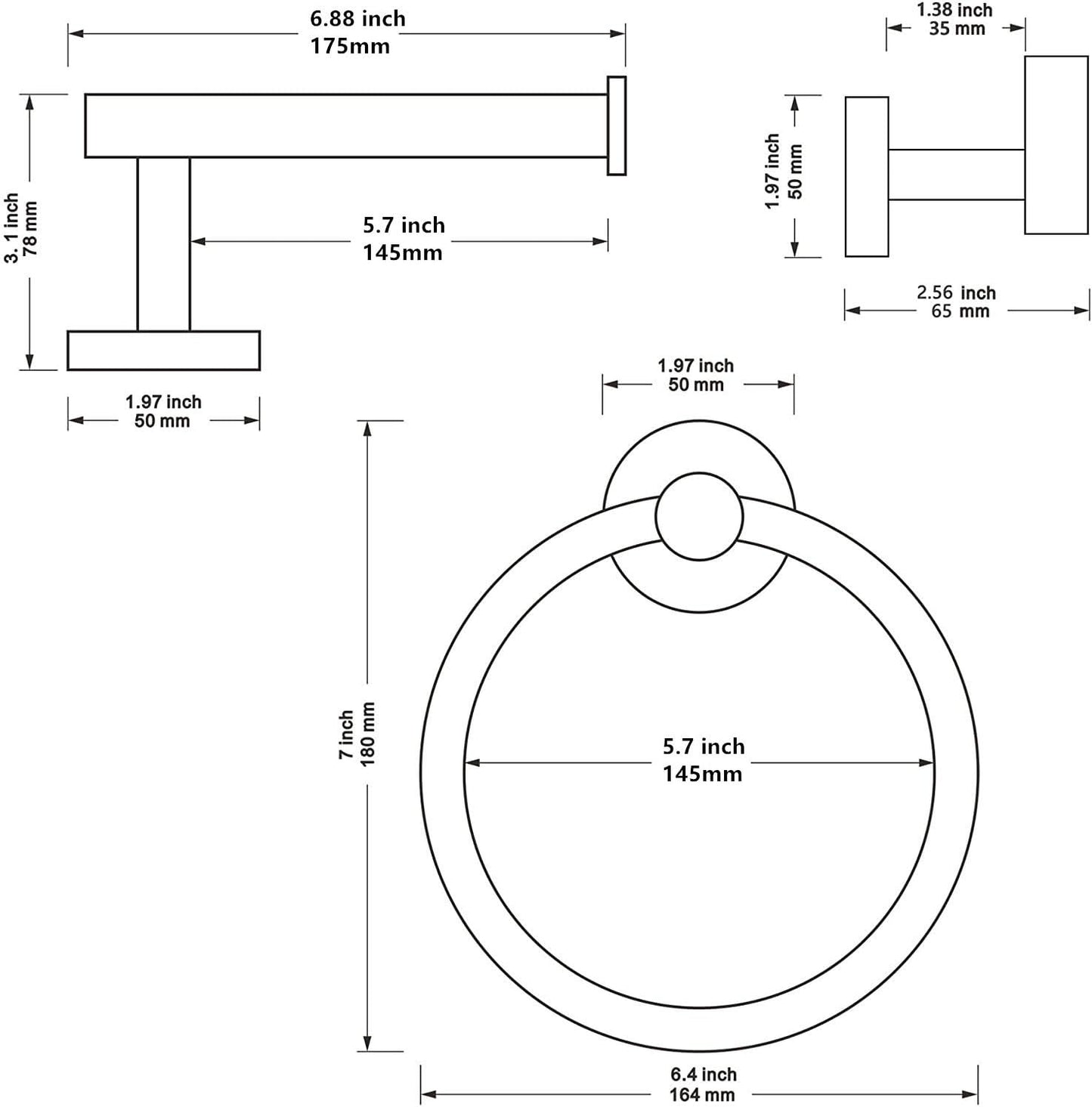 4 Piece Matte Black Stainless Steel Bathroom Hardware Set Include Hand Towel Ring, Toilet Paper Holder,and 2 Robe Towel Hooks,Bathroom Accessories Kit