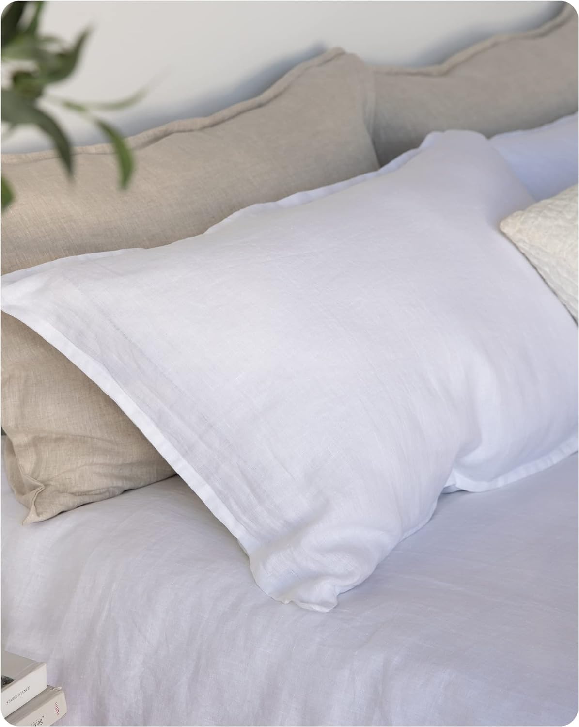 XZ XIFA King Standard Pillowcases - 2 Pack - Envelope Closure - 100% Natural Washed French Flax, Breathable, Durable, Textured Pillow Covers 20"x36"(King Standard, White)