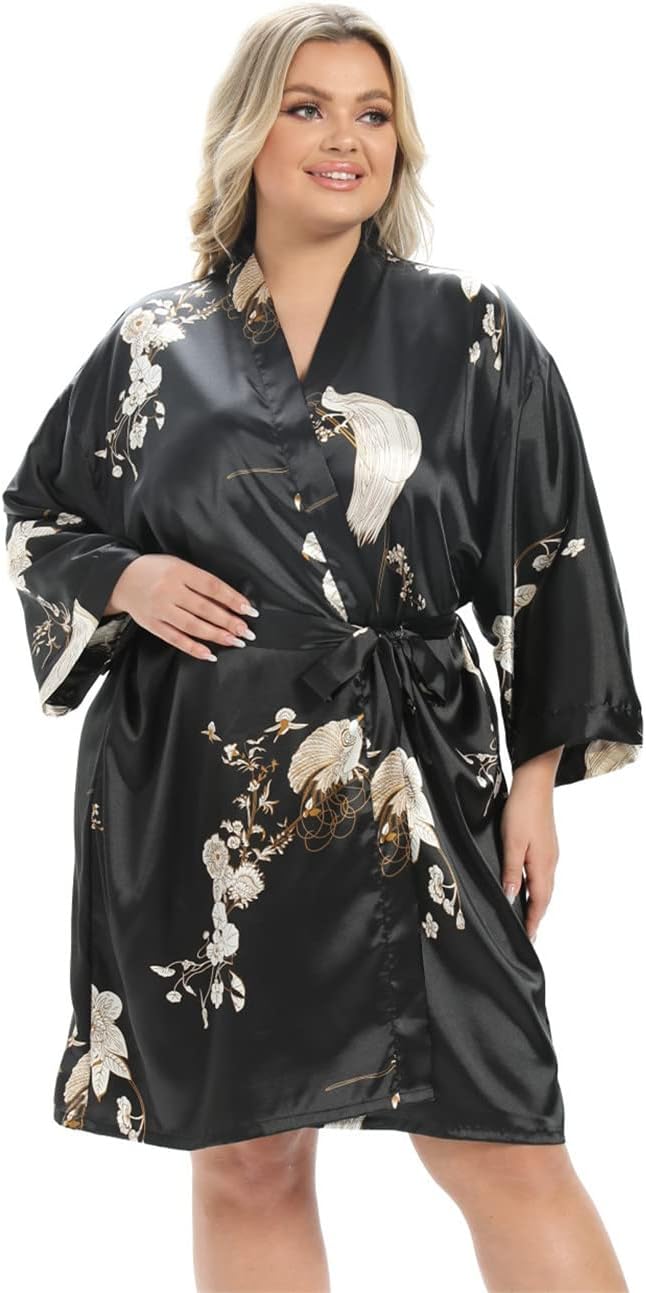Women's Plus Size Satin Robes Plus Size Silky Kimonos Robes Sleepwear,Short