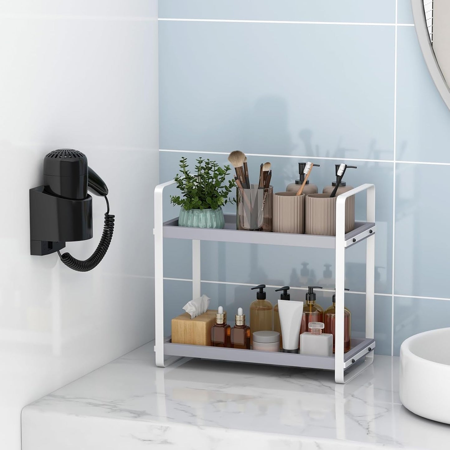 Bathroom Counter Organizer,Bathroom Countertop Organizer,Counter Shelf,Countertop Storage,Organization and Storage,Makeup Shelf,Sink Caddy(Grey 2 Tier)