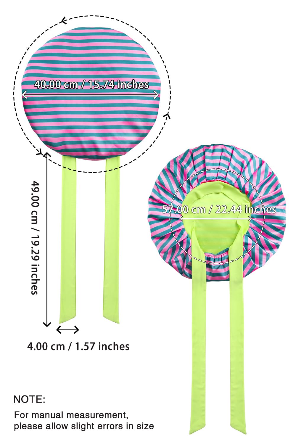 Floral Satin Bonnet For Sleeping Women Double Layer Pleated Design Adjustable Shower Cap For Curly Hair Pink Green Stripes