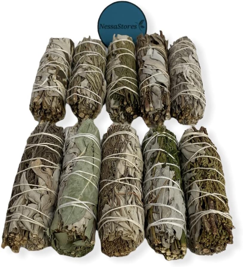 NESSASTORES - White Sage Mixture Smudge Sampler Kit 4" Bundles #JC-230 (1 Kit, 10 pcs Combo Pack of Combinations A + B)