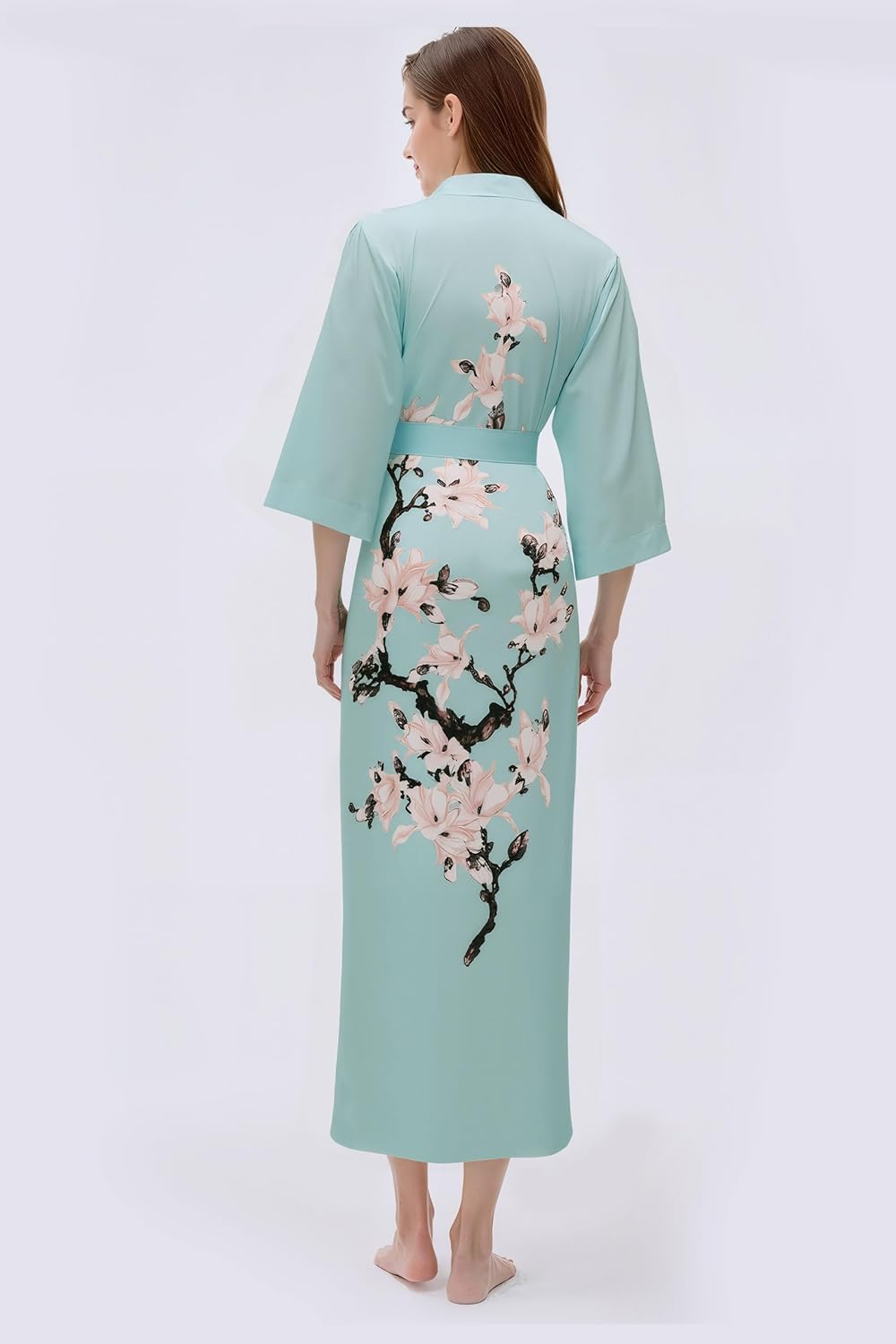 BABEYOND Kimono Robe Cover up with Box Long Floral Satin Sleepwear Silky Bathrobe Bachelorette Robe