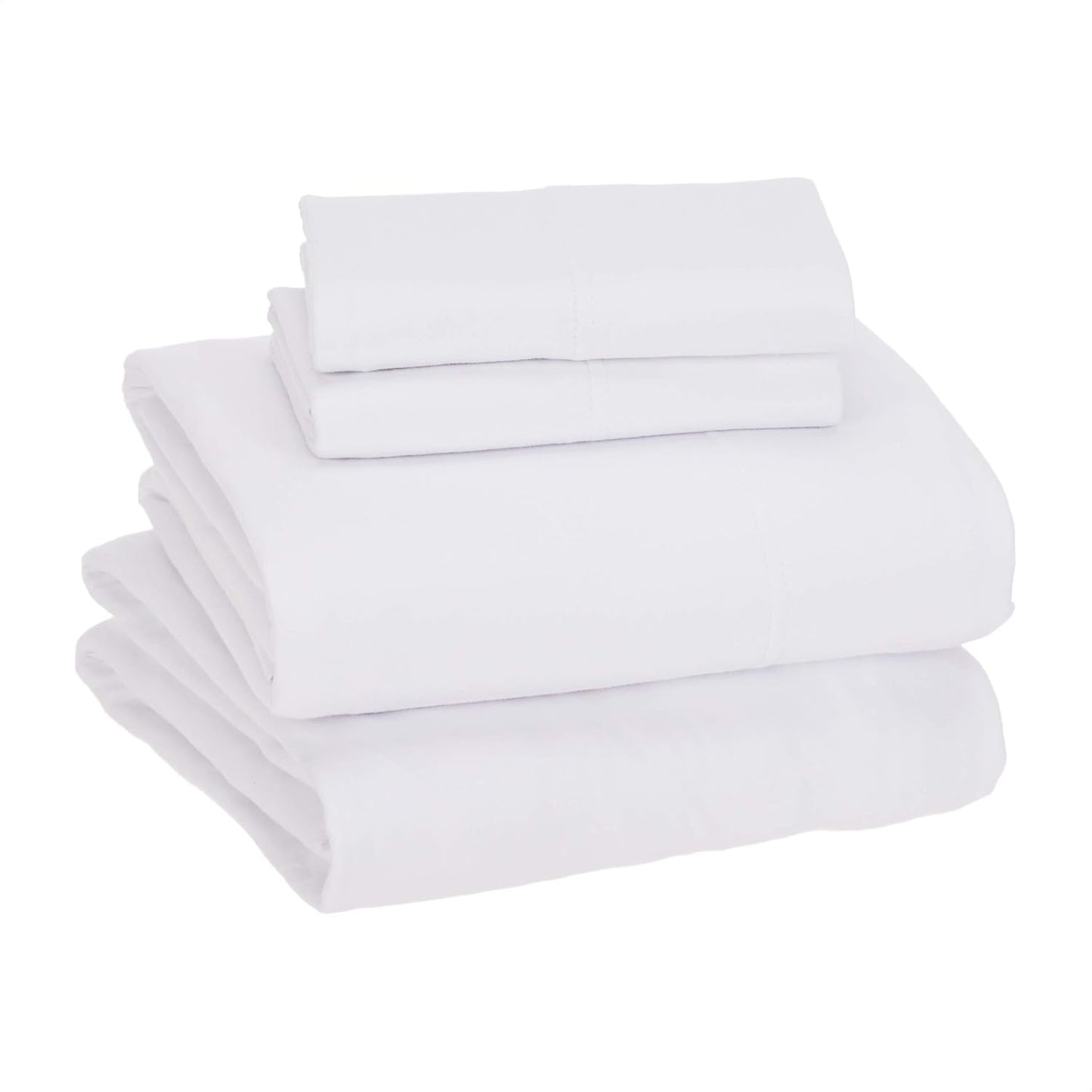 Amazon Basics 4 Piece Bed Sheet Set, 100% Cotton Jersey, Includes Super Soft, Flat and Fitted Sheets, Pillowcase, King, White, Solid