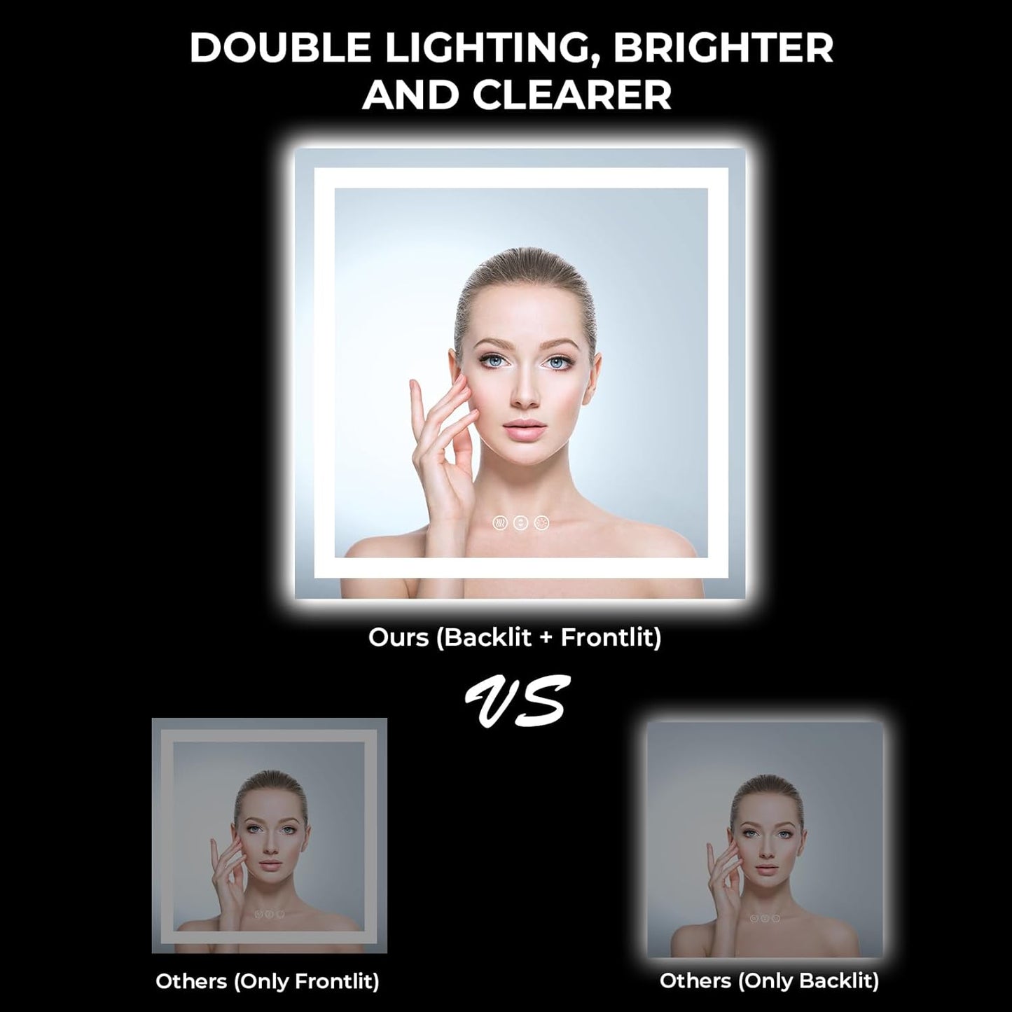36x36 Inch LED Bathroom Mirror with Lights Front and Backlit Lighted Vanity Mirror for Bathroom Wall with 3 Colors Dimmable Anti-Fog Memory Shatter-Proof IP54 Waterproof Horizontal/Vertical