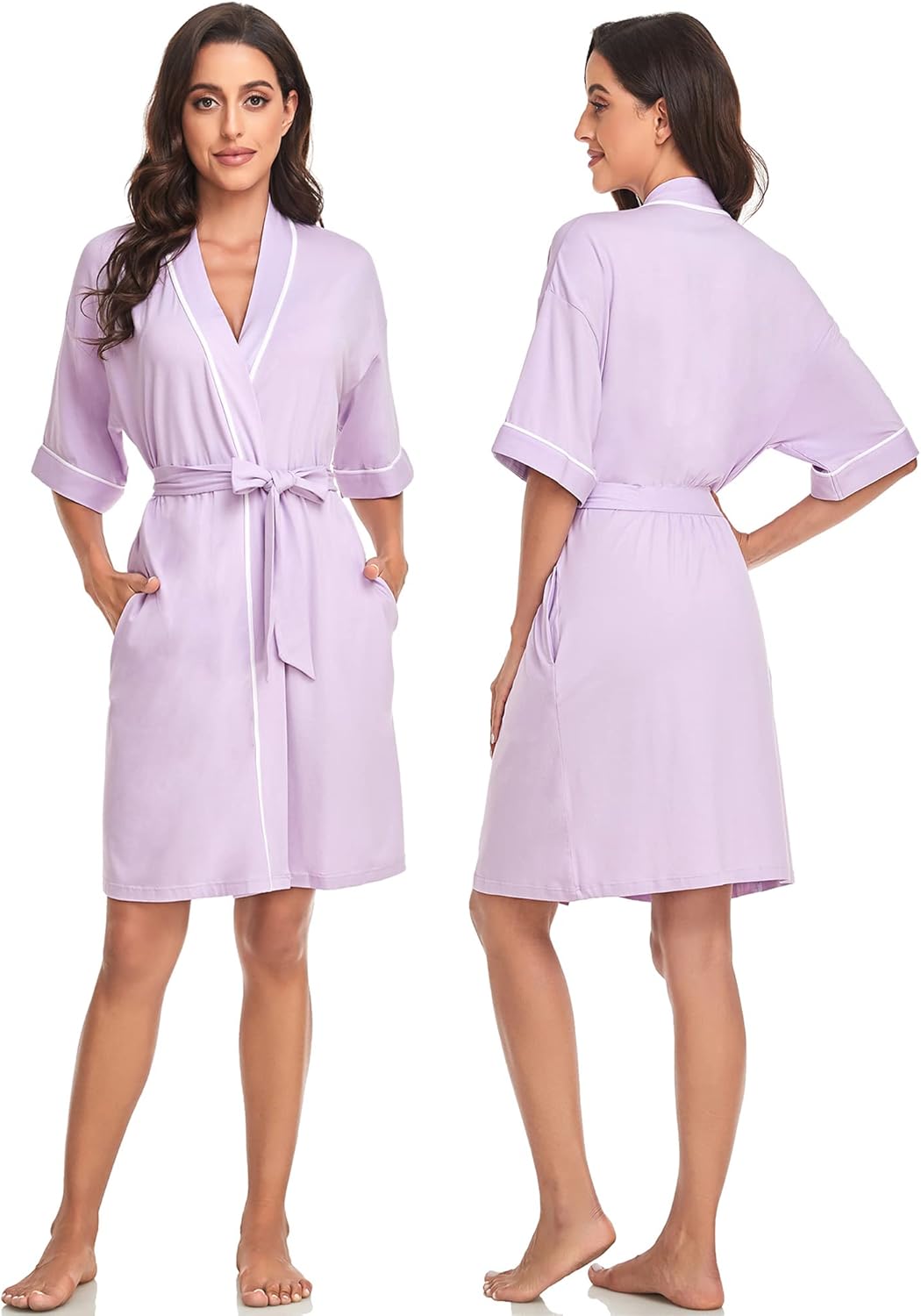 COLORFULLEAF Womens Bamboo Short Robes Lightweight Kimono Cotton Robe Soft Knit Bathrobe Ladies Loungewear with Pockets