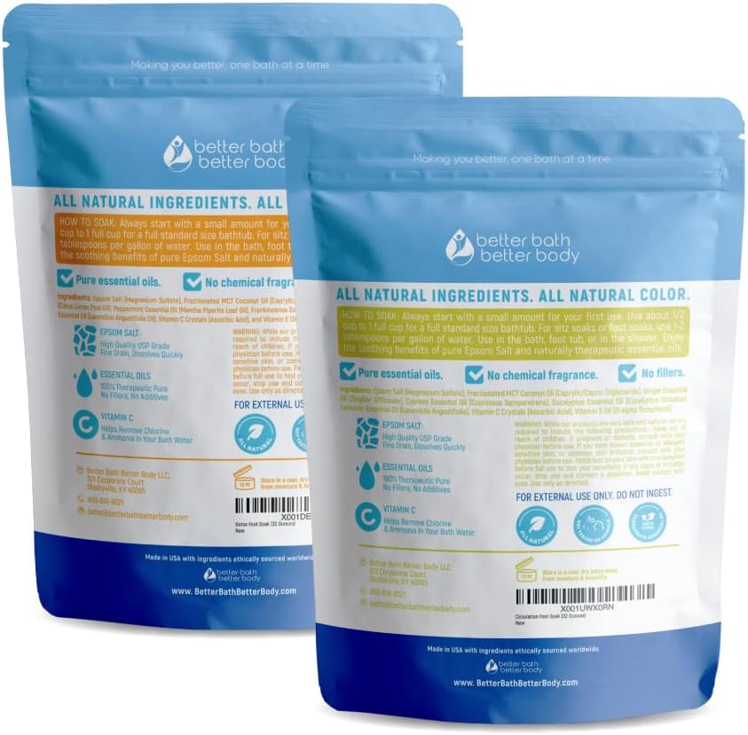 2 Pack Foot Soak Salts Bundle for DIY Foot Spa with Bamboo Scoop (2 lbs Each 4 lbs Total) for Discomfort and Dry Skin Made in USA with BPA Free Easy Lock Pouch