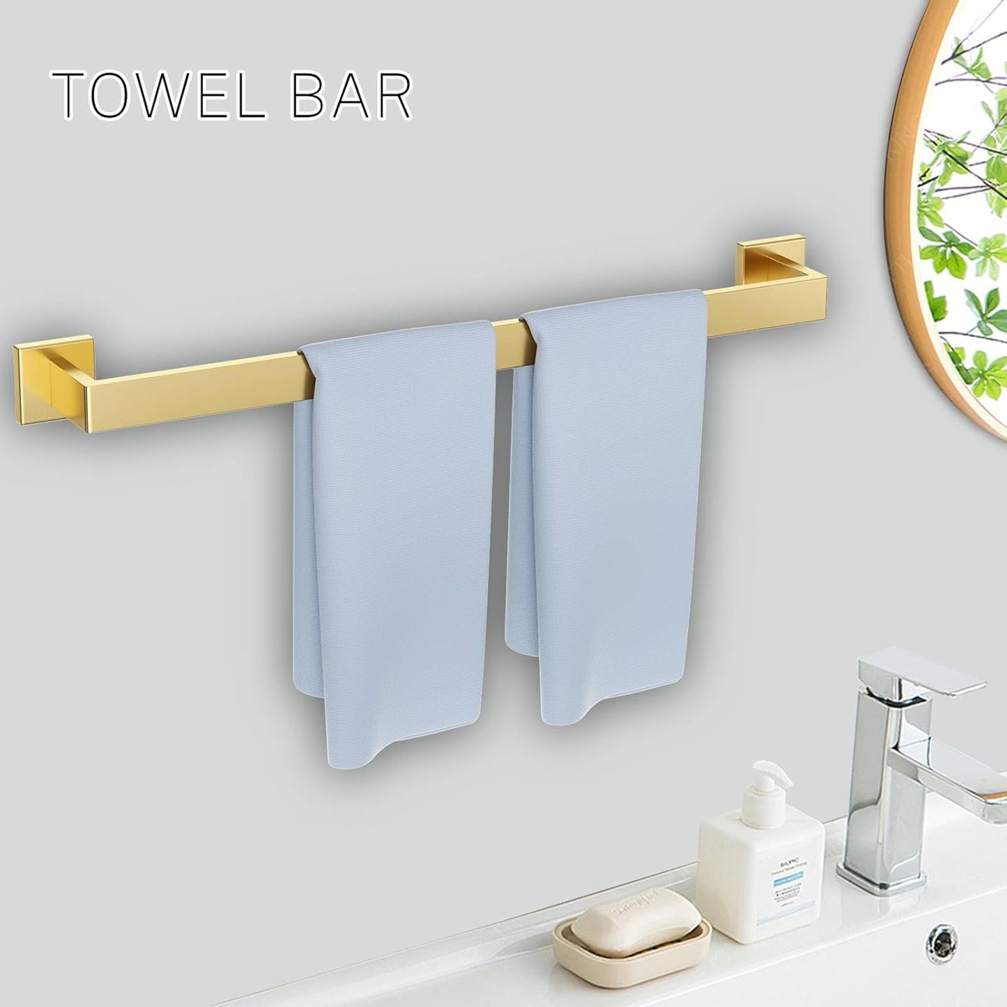 Brushed Gold Towel Bar Set Towel Holder Set,10-Piece Gold Bathroom Hardware Accessories Set,Stainless Steel Towel Rack Set for Bathroom Wall-Mounted,23.6-Inch