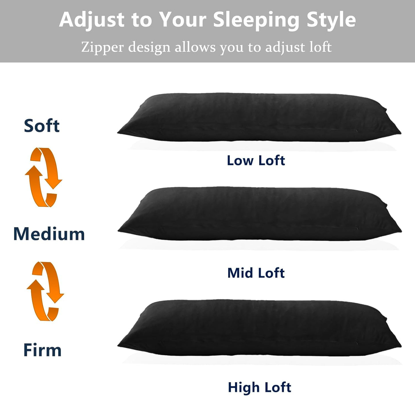 Body Pillow, Memory Foam Body Pillows for Adults Sleeping, Long Pillow for Bed, Big Large Firm Full Body Pillow for Side Sleeper, 20x54 Inch, Black