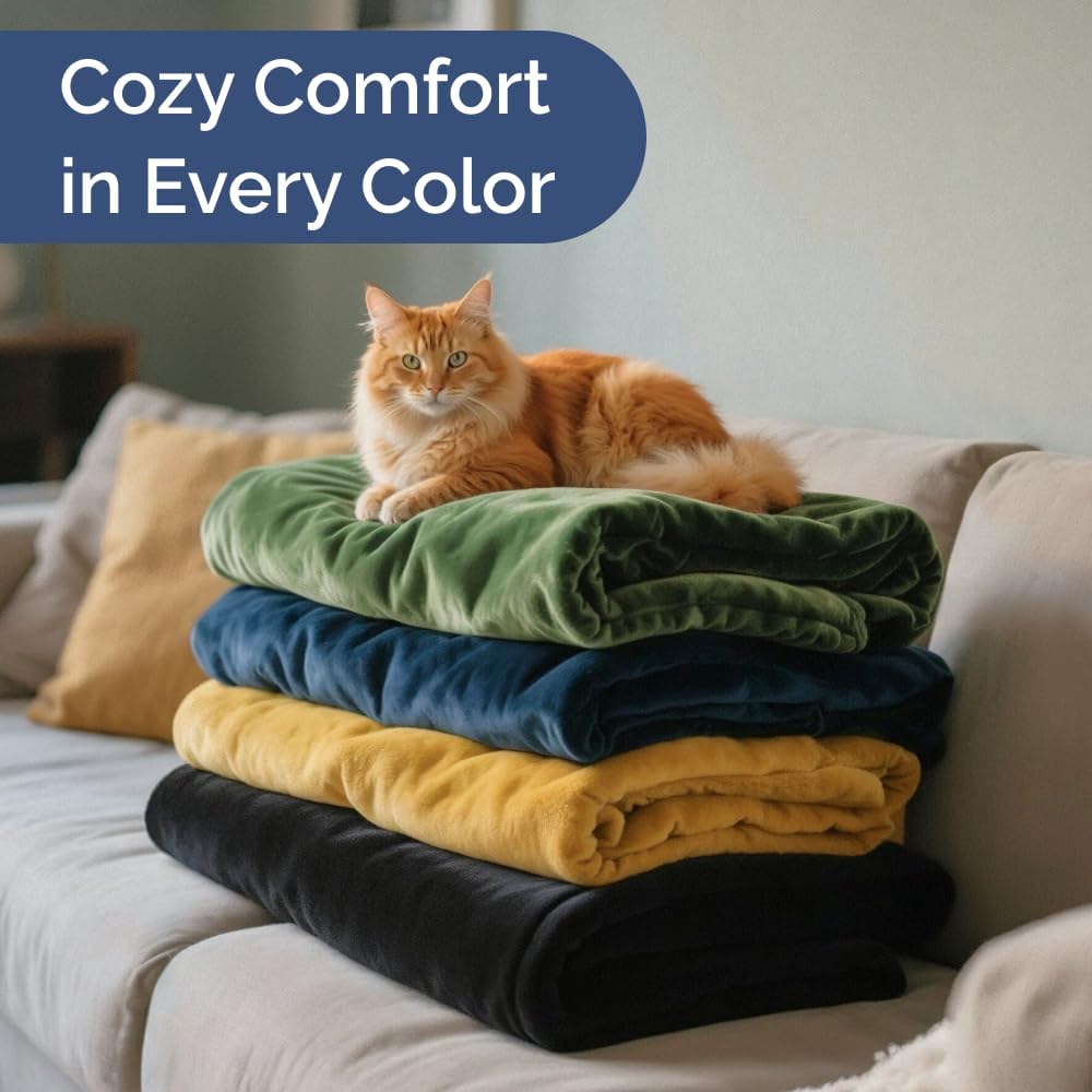 Ultra Soft Fleece Blanket Throw Size - Flannel Fleece Luxury Throw Blanket - Lightweight for Couch Bed Chair - Thick, Warm and Breathable - All Season Cozy Fuzzy, Anti-Static Microplush Bedding, Gold