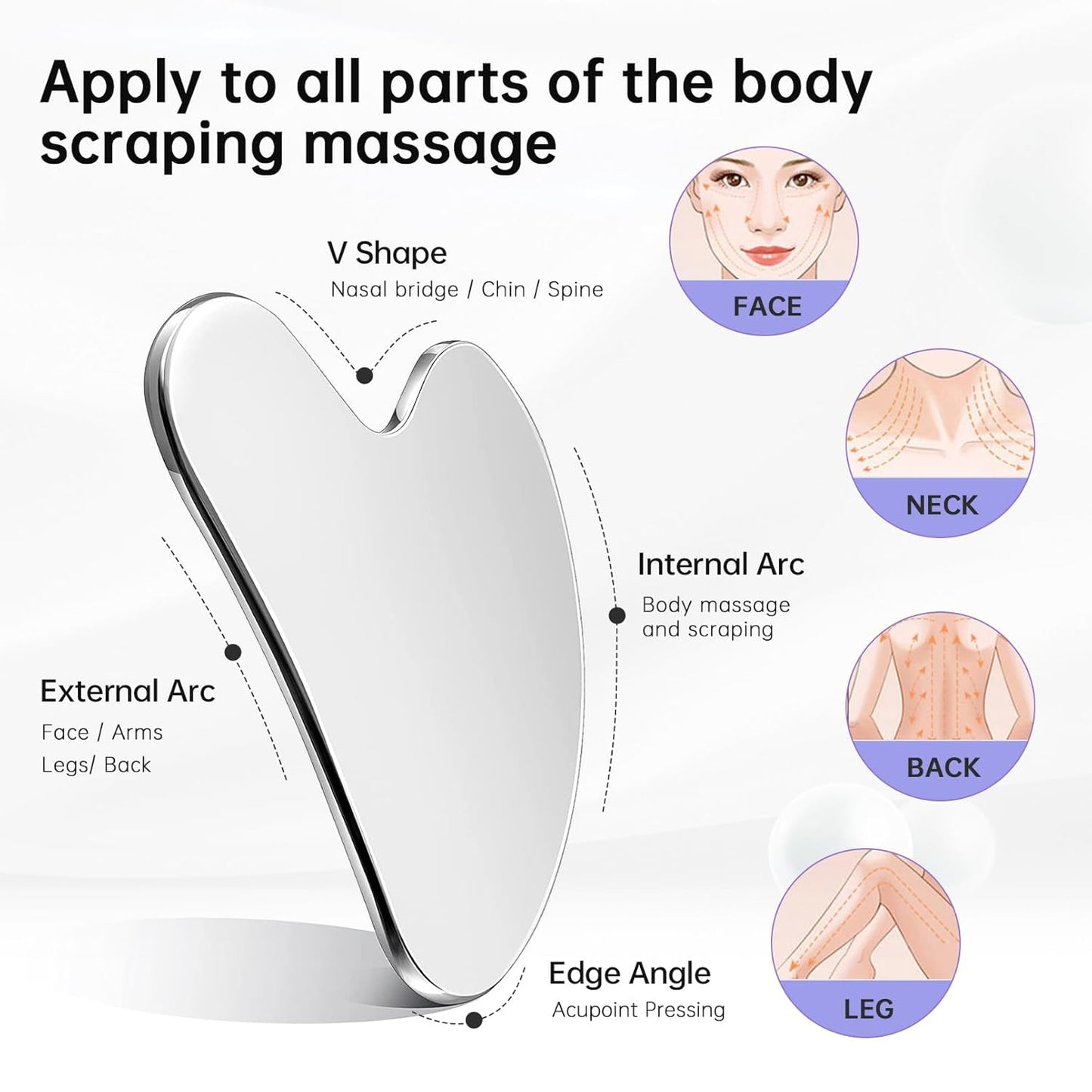 Stainless Steel Gua Sha - Metal Gua Sha, Gua Sha Facial Tools Stainless Steel, Face Body Treatment, Reduce Puffiness, Lymphatic Drainage, Facial Tension