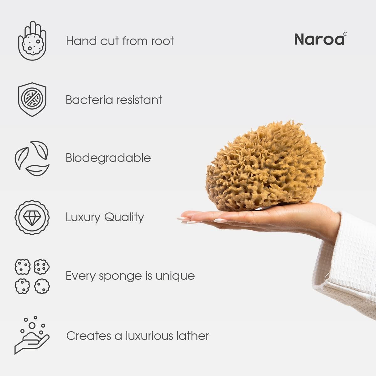 Naroa Soft Natural Shower Sponge | Gentle Sea Loofah for Bathing Smooth Skin | Unbleached Body Scrubber Puff | Bath & Spa (Small)