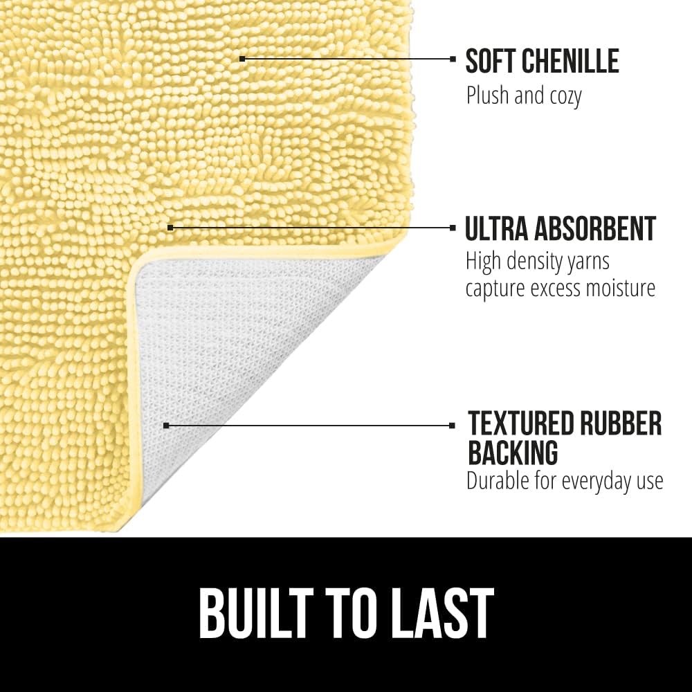GORILLA GRIP Bath Rug Mat 60x24, Thick Soft Absorbent Chenille, Quick Dry Microfiber Mats, Rubber Backing Washable Shower Floor Rugs, Bathmat Runner, US Designed Bathroom Home Decor Accessories Yellow