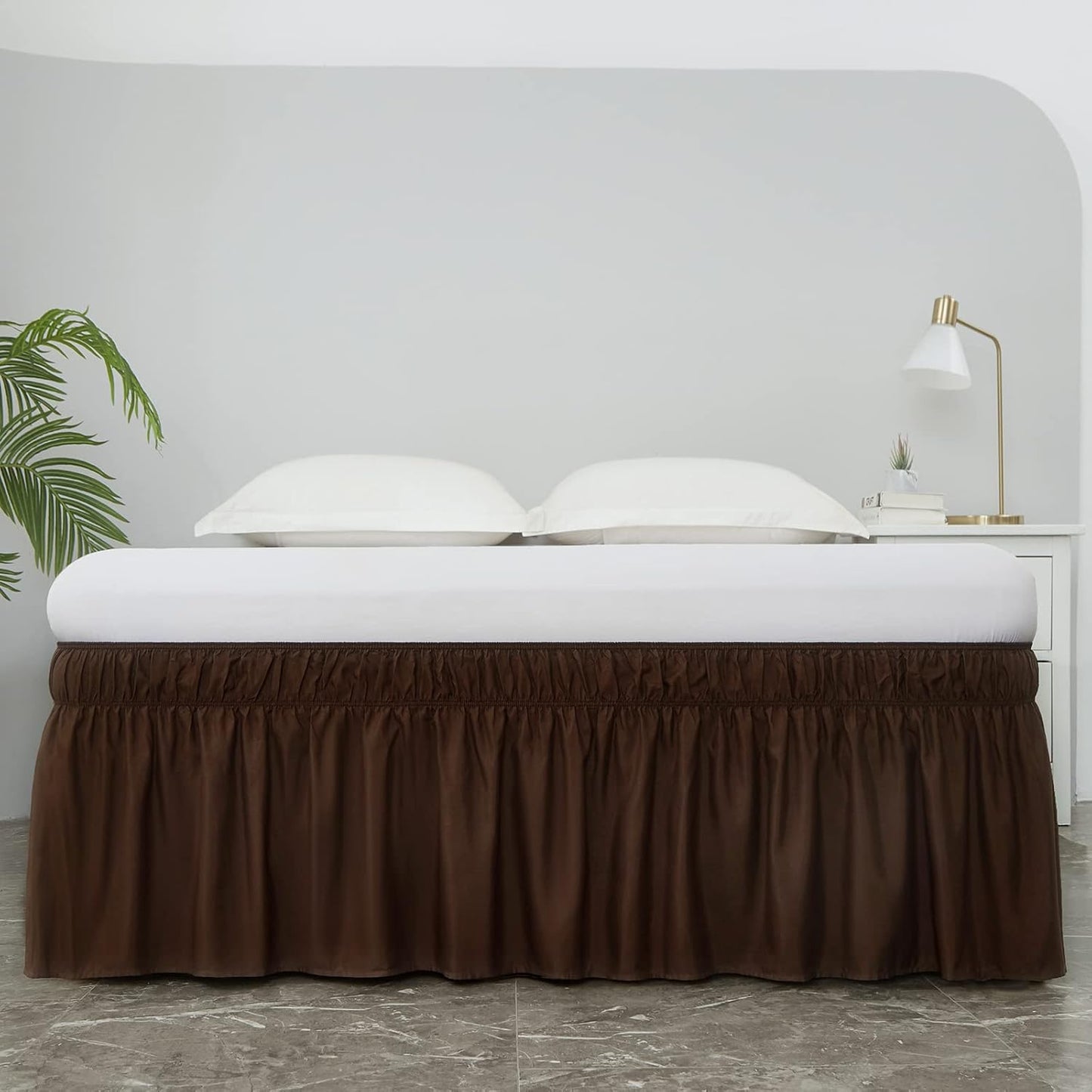 MEILA Wrap Around Bed Skirt Three Fabric Sides Elastic Dust Ruffled 18 Inch Tailored Drop,Easy to Install Fade Resistant-Brown, Queen/King