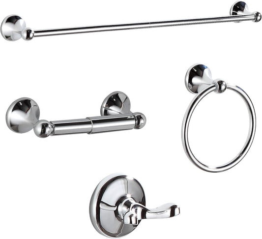 BGL Bathroom Hardware Set, Chrome Adjustable Expandable Towel Bar 4-Piece Bathroom Accessory Set Wall Mounted Robe Hook Toilet Paper Holder Towel Ring Towel Bar