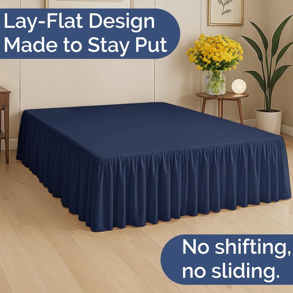 Bedskirt Twin Size Ruffle - 18 inch Drop Dust Ruffle Bed Skirt with Platform - Ultra-Soft, Easy Fit, Premium Hotel Quality - Wrinkle, Fade & Shrink Resistant - for Women, Men, Kids and Teens - Navy