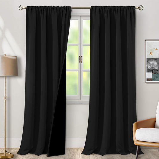 BGment Black Blackout Curtains for Living Room 95 Inch Long, Extra Long Thermal Insulated 100% Room Darkening Soundproof Energy Saving Rod Pocket Window Curtains, 2 Panels, Each Panel 52 Inch Wide