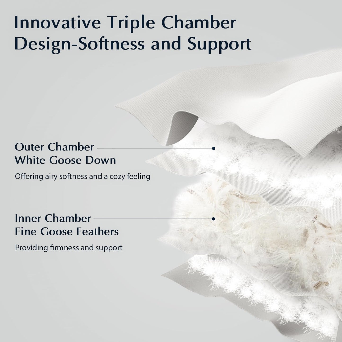 Pacific Coast Pillows Queen Size Set of 2, Goose Feather and Down Pillow for Sleeping, 3-Chamber Hotel Pillow for Side Sleepers and Back Sleepers