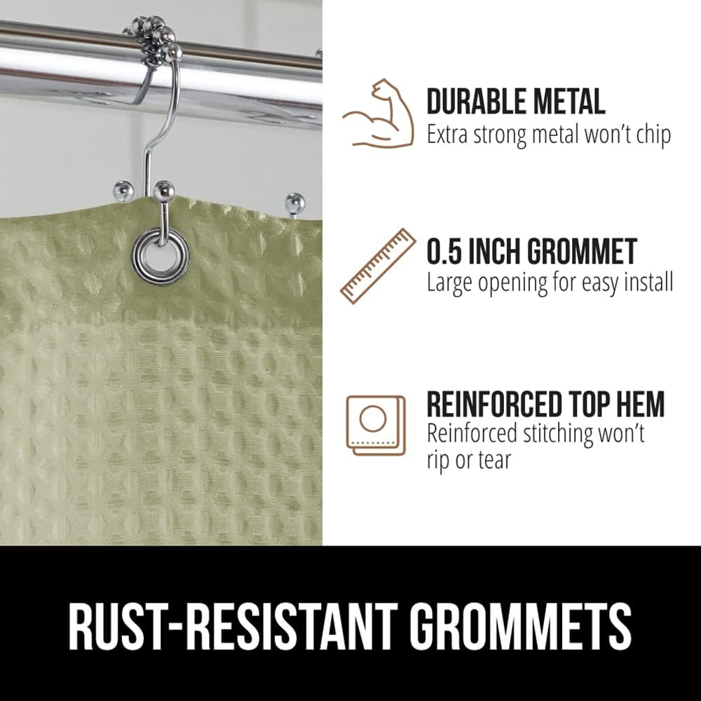 GORILLA GRIP Waffle Shower Curtain, Thick Weighted Fabric, Wrinkle and Rust Resistant, Classic Hotel Quality Design, Heavy Duty Long Curtains for Bathroom Showers, Bath Tubs, Machine Wash, 72x72, Sage