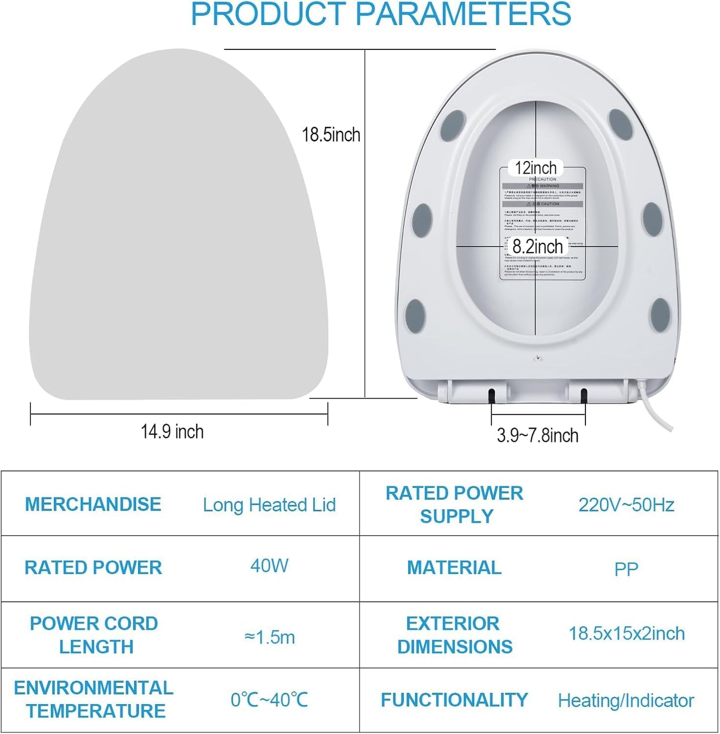 Heated Toilet Seat - Elongated Smart Toilet Seat with 3 Heating Modes, Bidet Attachment for Toilet, Auto Night Light, Temperature Display & Leakage Protection - Easy Clean & Install