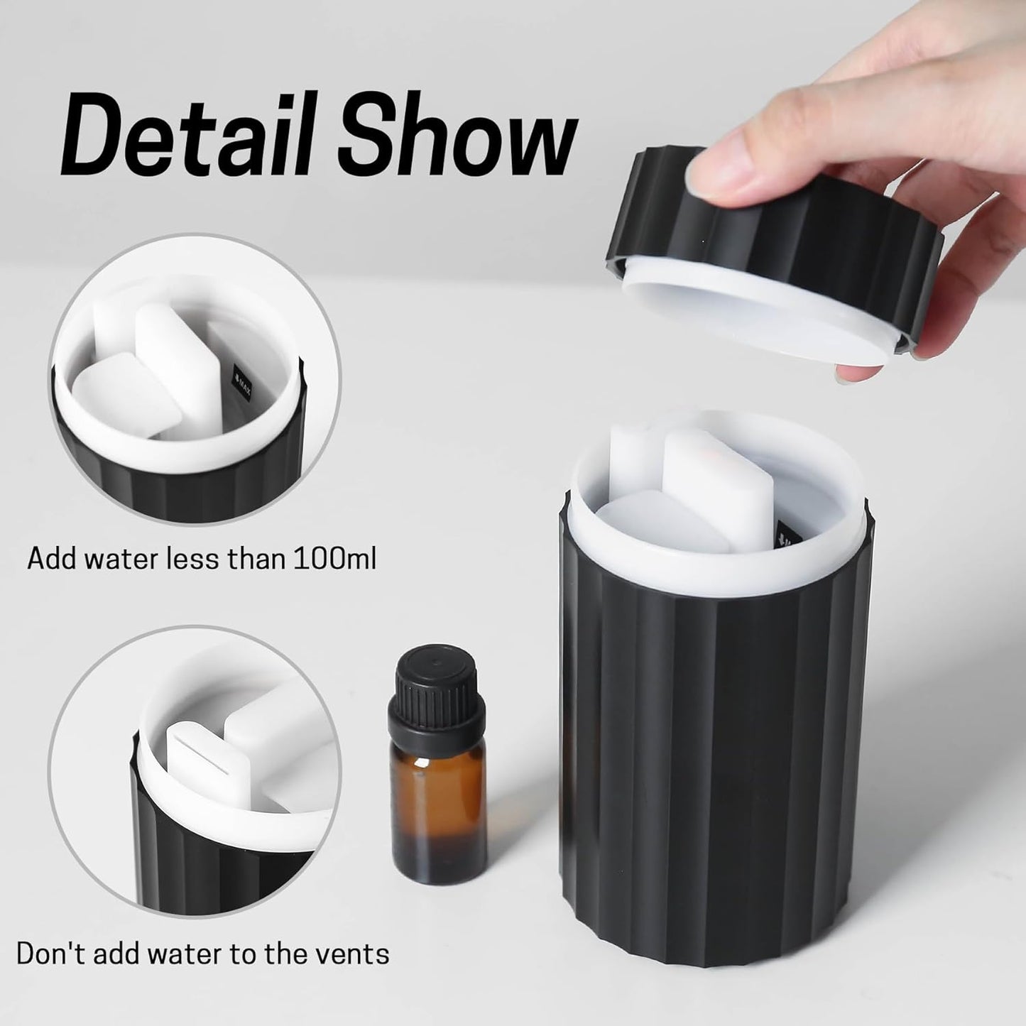 Rican Car Diffuser, Black Car Humidifier,Flame Diffuser for Essential Oils - Mini Portable Humidifier Cool Mist,100ml Colorful Air Aroma Diffuser,Aromatherapy Diffuser for Home Office