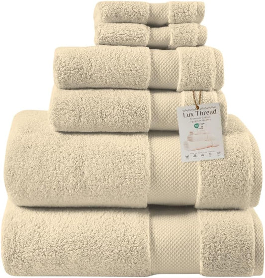 Egyptian Cotton Bathroom Towel Set - 6 Piece | Ultra Soft 100% 600 GSM Towels | 2 Bath, 2 Hand, 2 Washcloths | Quick Dry, Durable for Home, Spa, Gym | Premium Large Towel Set (Off White)