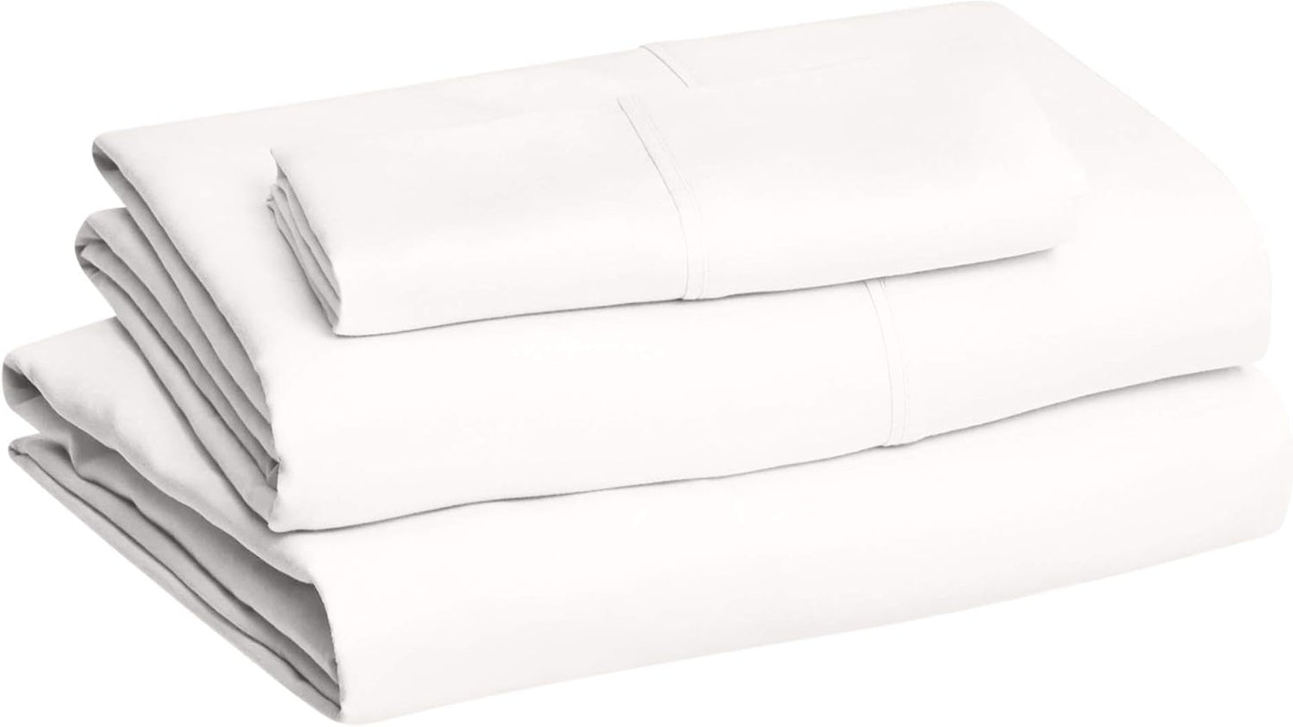 Amazon Basics Lightweight Super Soft Easy Care Wrinkle Free Microfiber 3 Piece Bed Sheet Set with 14-Inch Deep Pockets, Twin, Cream, Solid, Kids, Men & Women Bedding