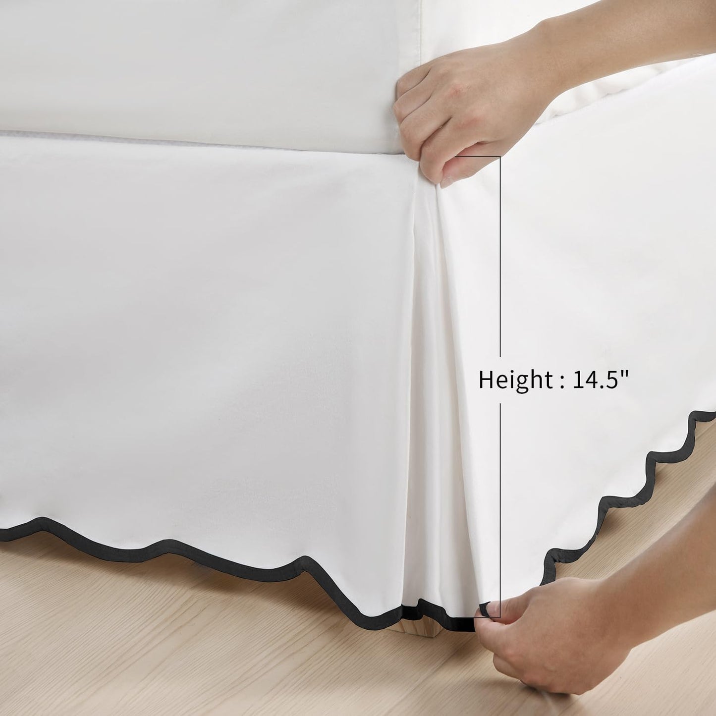 HIG Off-White Chic Full Bed Skirt - Easy Fit Scallop Edge Pleated Bedskirts, 14 Inch Drop Anti-Slip Dust Ruffle, Thick Fabric for Enhanced Privacy, Pre-Washed for Long-Lasting Use(N60022)