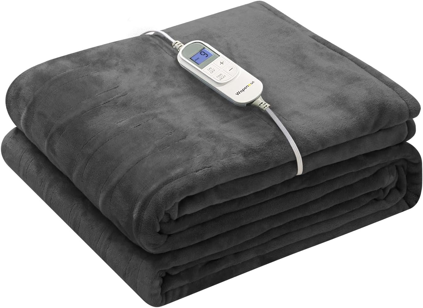 Wapaneus Heated Blanket Electric Throw 72" x 84" Full Size with 10 Heating Levels 12 Hours Time Setings and Auto-Shut Off, Flannel Fast-Heating Electric Blanket, Dark Grey