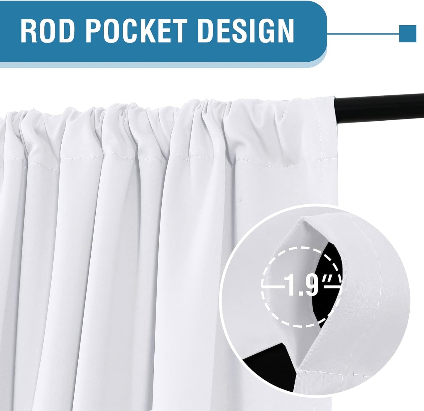 H.VERSAILTEX 100% Blackout Curtains for Bedroom Thermal Insulated Blackout Curtains 108 Inches Long Rod Pocket/Clip Rings Curtains for Living Room with Black Liner 2 Panels, Pure White