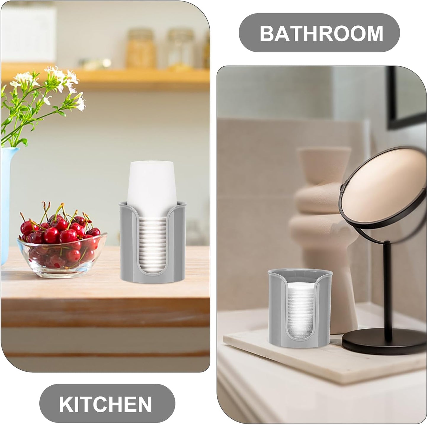 2 Pack Bathroom Cup Holder for Dixie Cups 3 oz Bathroom Cups - Bathroom Cup Dispenser 3 oz Countertop for Mouthwash Cups Small Paper Cups(Grey)